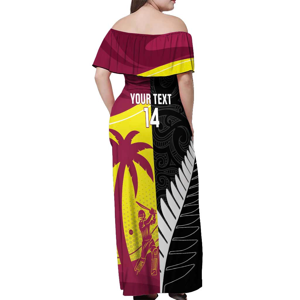 New Zealand and West Indies Cricket Custom Off Shoulder Maxi Dress Black Cap Windies Together - Aussie Hoodie