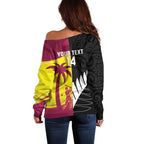 New Zealand and West Indies Cricket Custom Off Shoulder Sweater Black Cap Windies Together - Aussie Hoodie