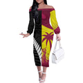New Zealand and West Indies Cricket Custom Off The Shoulder Long Sleeve Dress Black Cap Windies Together - Aussie Hoodie