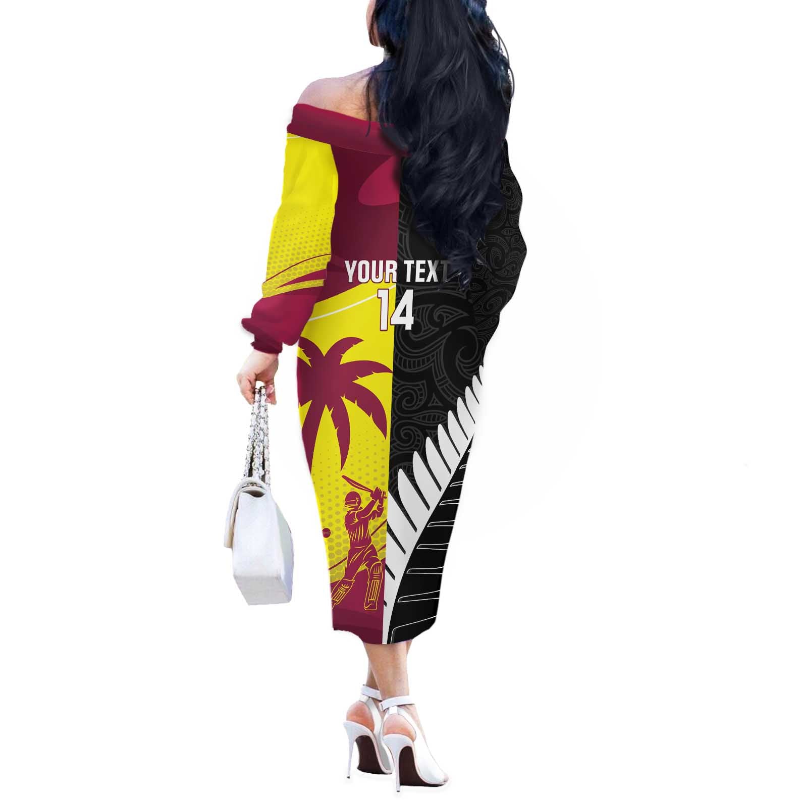 New Zealand and West Indies Cricket Custom Off The Shoulder Long Sleeve Dress Black Cap Windies Together - Aussie Hoodie