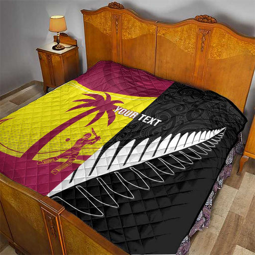 New Zealand and West Indies Cricket Custom Quilt Black Cap Windies Together - Aussie Hoodie
