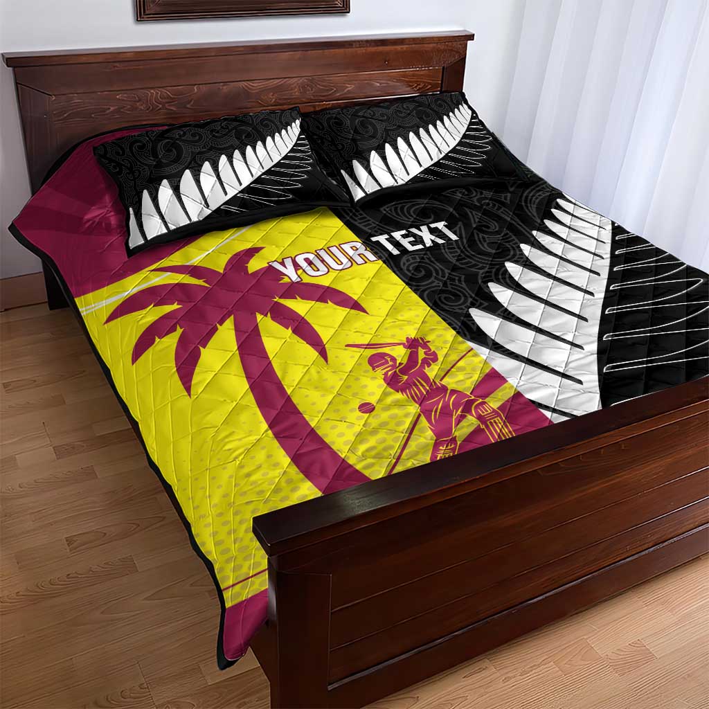 New Zealand and West Indies Cricket Custom Quilt Bed Set Black Cap Windies Together - Aussie Hoodie