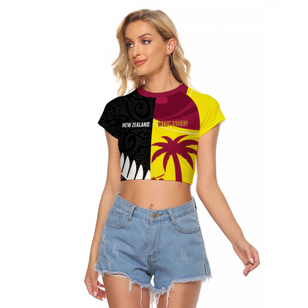 New Zealand and West Indies Cricket Custom Raglan Cropped T Shirt Black Cap Windies Together - Aussie Hoodie