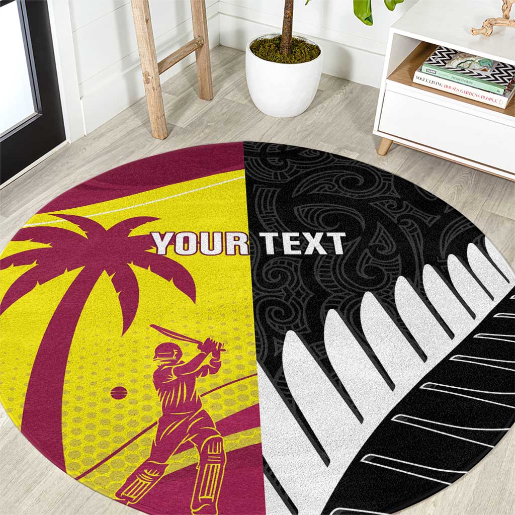 New Zealand and West Indies Cricket Custom Round Carpet Black Cap Windies Together - Aussie Hoodie