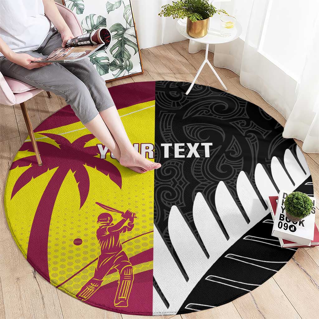 New Zealand and West Indies Cricket Custom Round Carpet Black Cap Windies Together - Aussie Hoodie