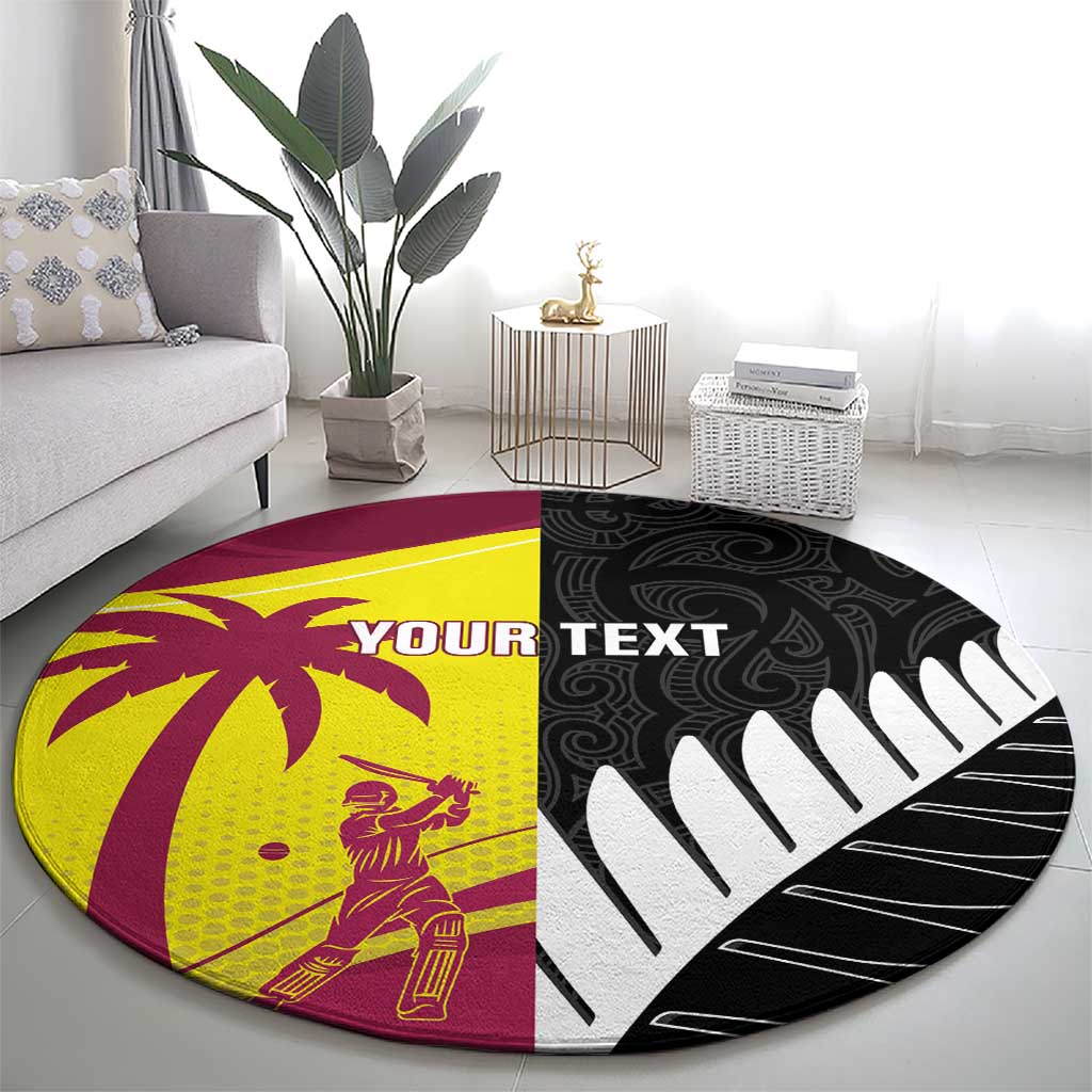 New Zealand and West Indies Cricket Custom Round Carpet Black Cap Windies Together - Aussie Hoodie