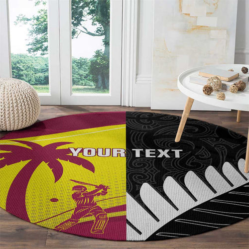 New Zealand and West Indies Cricket Custom Round Carpet Black Cap Windies Together - Aussie Hoodie