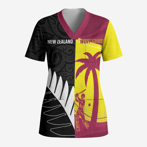 New Zealand and West Indies Cricket Custom Scrub Top Black Cap Windies Together - Aussie Hoodie