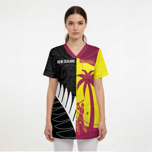 New Zealand and West Indies Cricket Custom Scrub Top Black Cap Windies Together - Aussie Hoodie