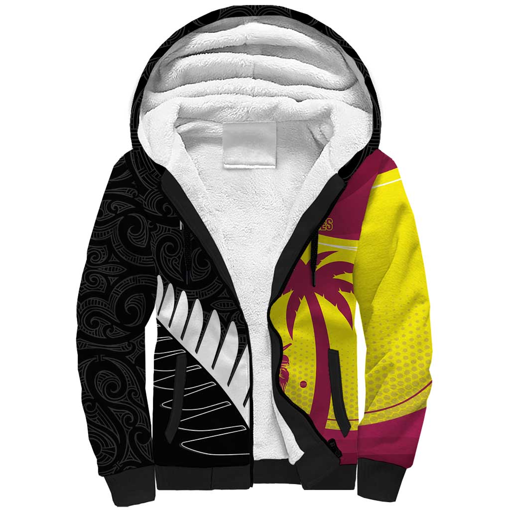 New Zealand and West Indies Cricket Custom Sherpa Hoodie Black Cap Windies Together - Aussie Hoodie