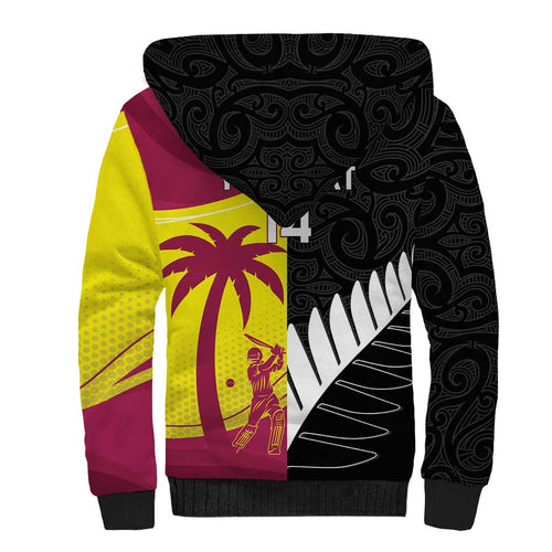 New Zealand and West Indies Cricket Custom Sherpa Hoodie Black Cap Windies Together - Aussie Hoodie