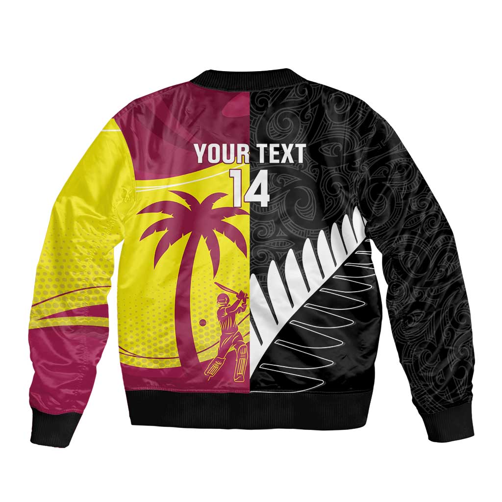 New Zealand and West Indies Cricket Custom Sleeve Zip Bomber Jacket Black Cap Windies Together - Aussie Hoodie