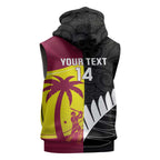 New Zealand and West Indies Cricket Custom Sleeveless Hoodie Black Cap Windies Together - Aussie Hoodie