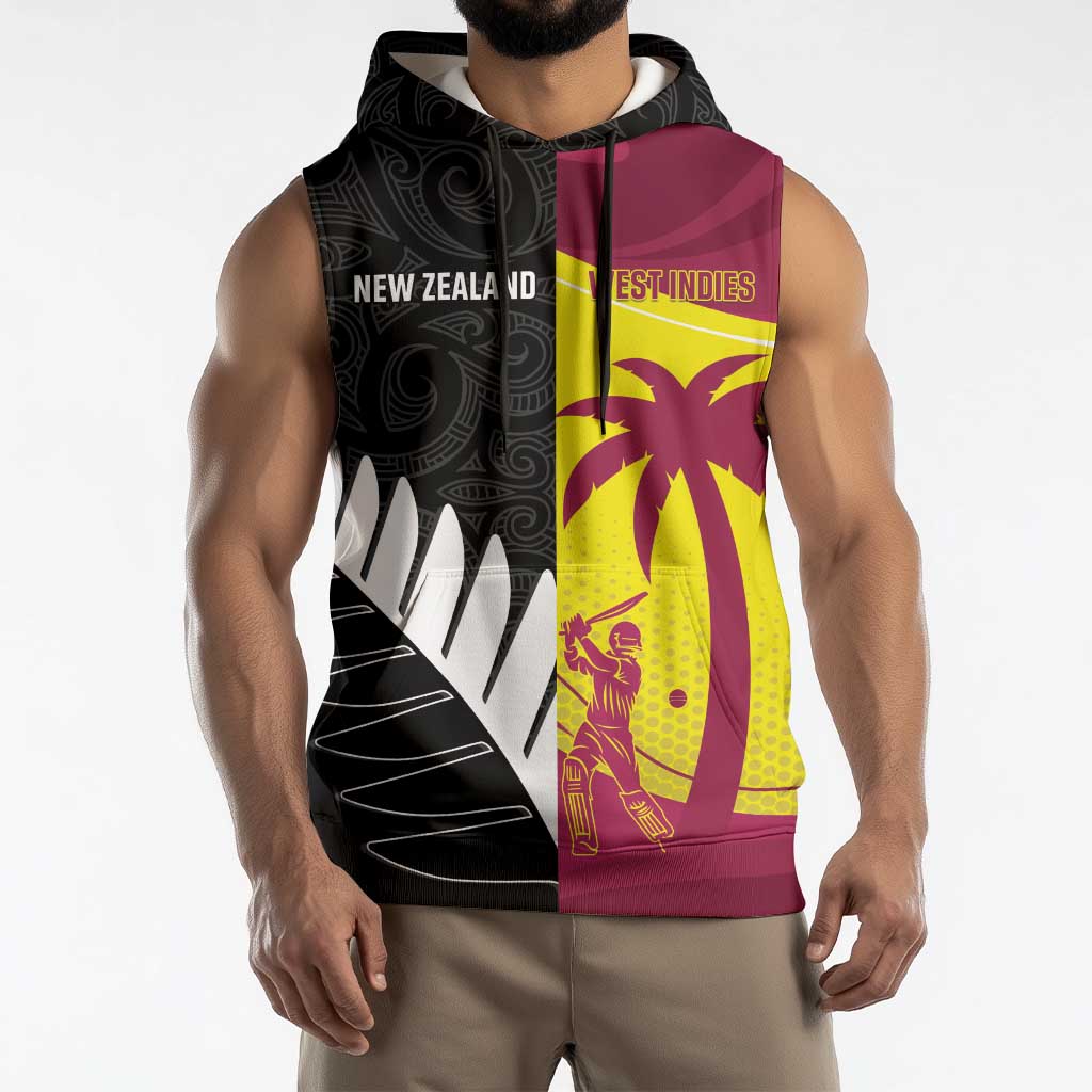 New Zealand and West Indies Cricket Custom Sleeveless Hoodie Black Cap Windies Together - Aussie Hoodie