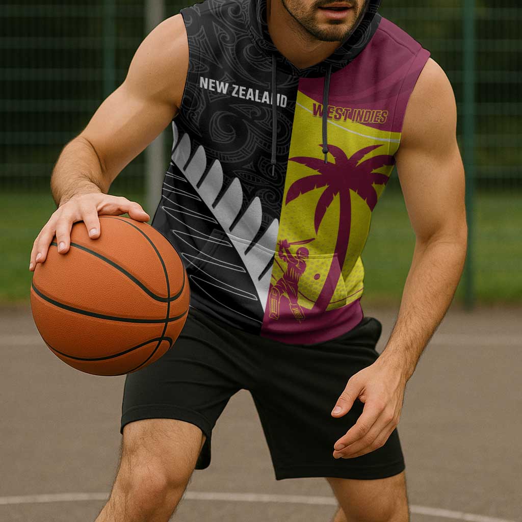 New Zealand and West Indies Cricket Custom Sleeveless Hoodie Black Cap Windies Together - Aussie Hoodie