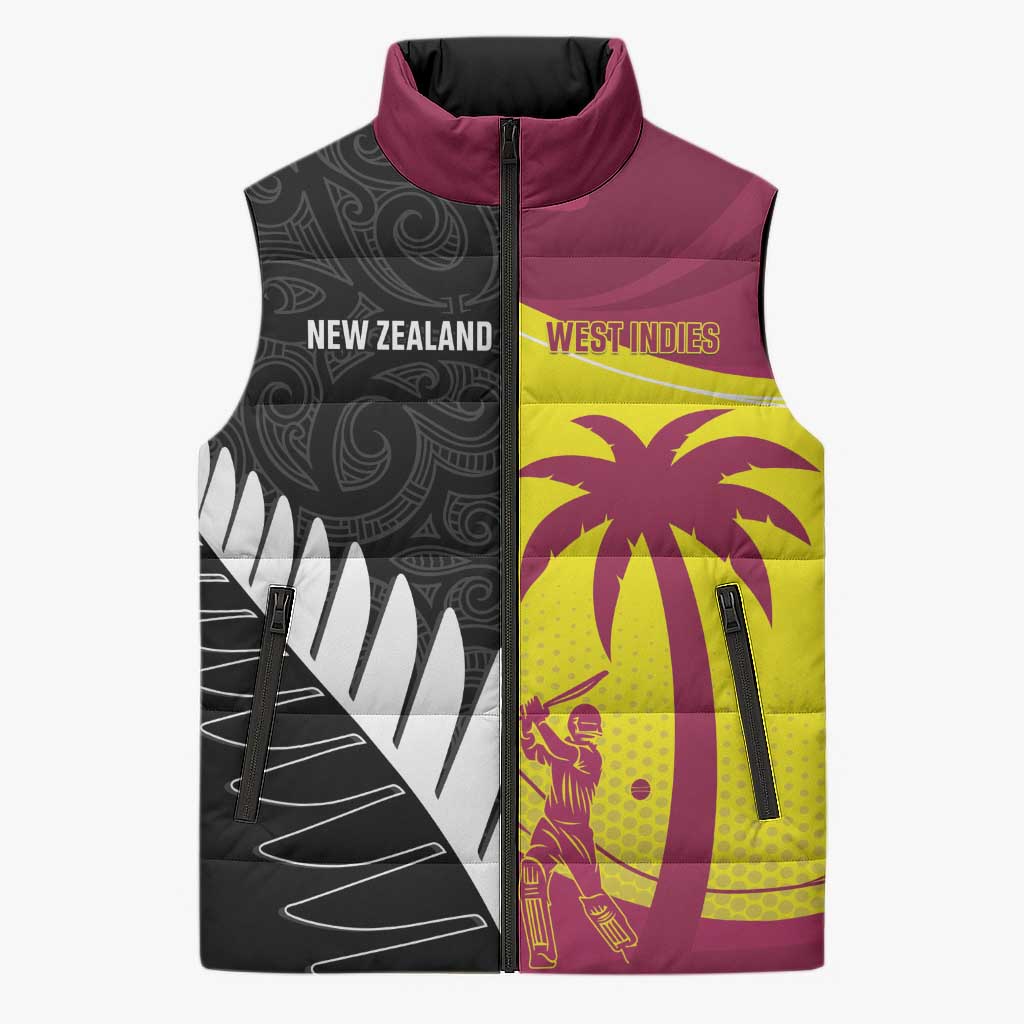 New Zealand and West Indies Cricket Custom Sleeveless Puffer Jacket Black Cap Windies Together - Aussie Hoodie