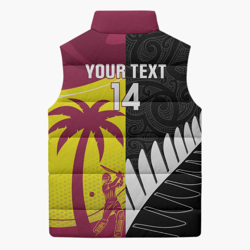 New Zealand and West Indies Cricket Custom Sleeveless Puffer Jacket Black Cap Windies Together - Aussie Hoodie