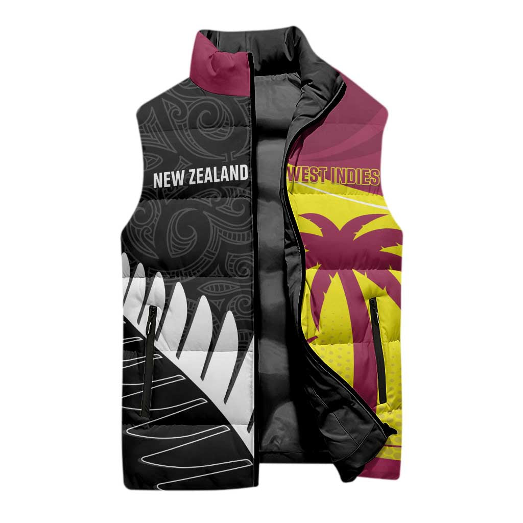New Zealand and West Indies Cricket Custom Sleeveless Puffer Jacket Black Cap Windies Together - Aussie Hoodie