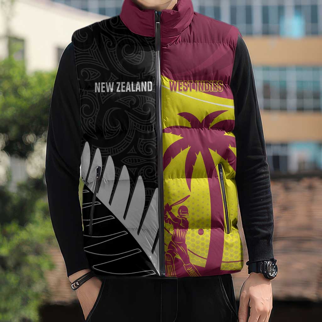 New Zealand and West Indies Cricket Custom Sleeveless Puffer Jacket Black Cap Windies Together - Aussie Hoodie