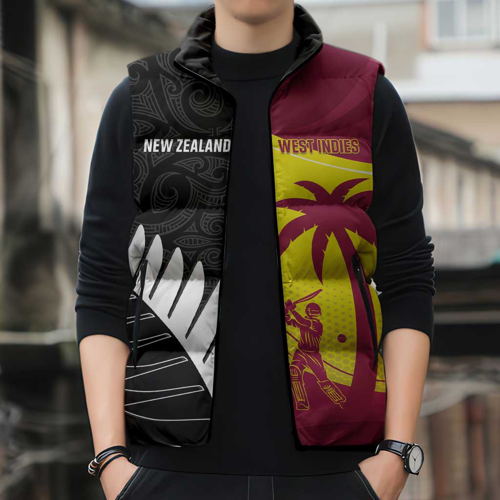 New Zealand and West Indies Cricket Custom Sleeveless Puffer Jacket Black Cap Windies Together - Aussie Hoodie