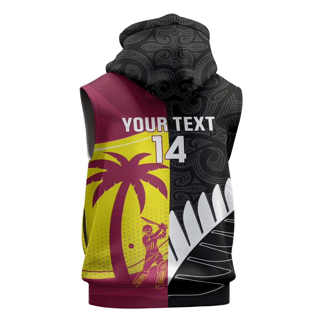 New Zealand and West Indies Cricket Custom Sleeveless Zip Hoodie Black Cap Windies Together - Aussie Hoodie