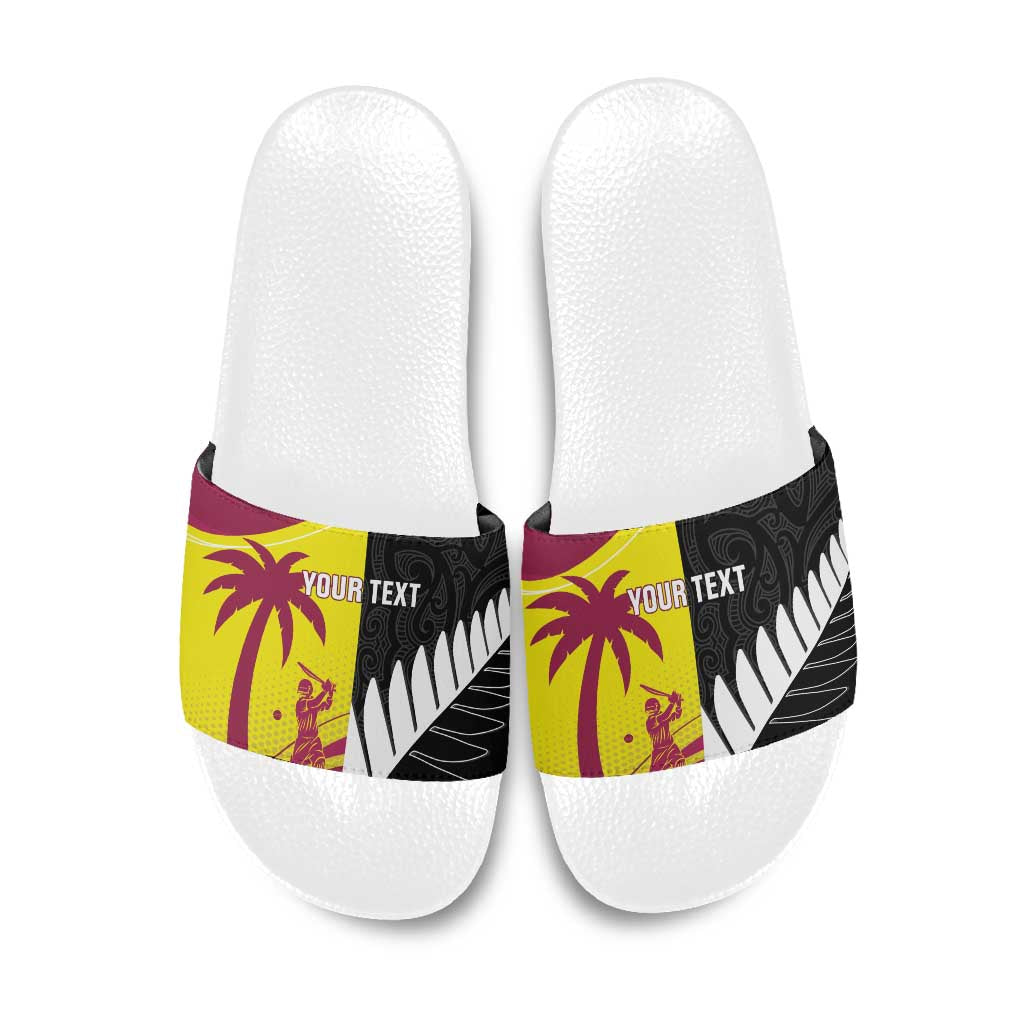 New Zealand and West Indies Cricket Custom Slide Sandals Black Cap Windies Together - Aussie Hoodie
