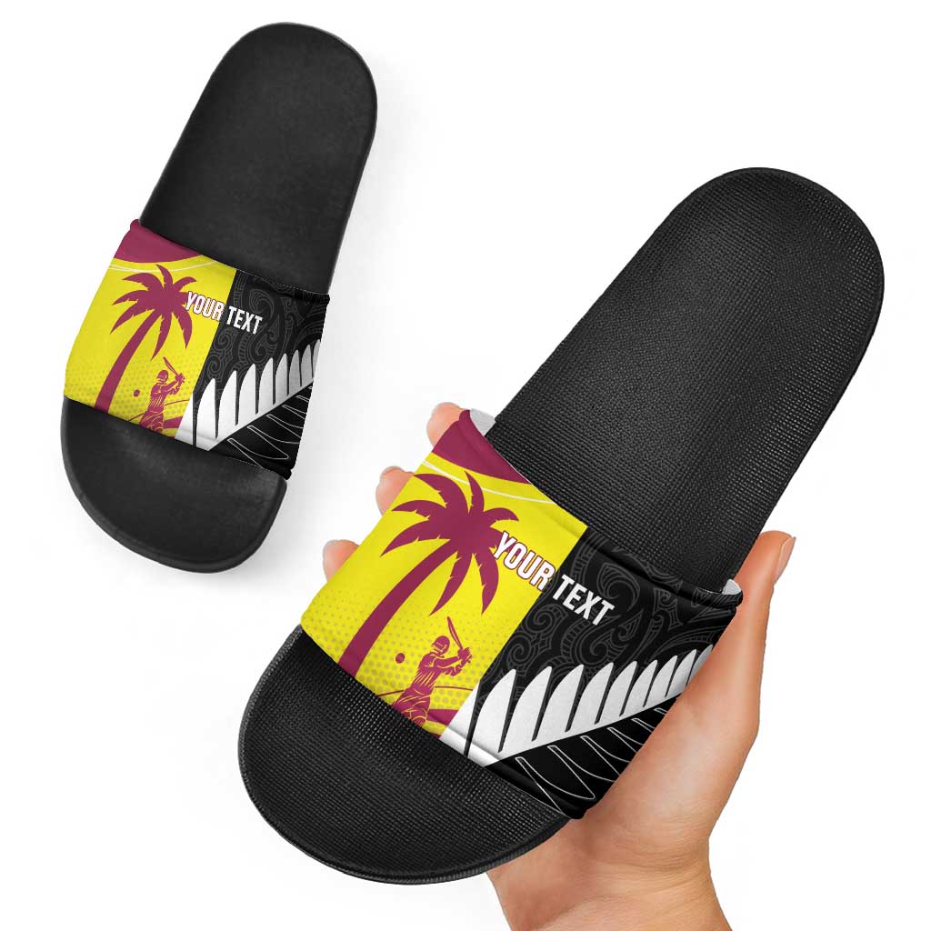 New Zealand and West Indies Cricket Custom Slide Sandals Black Cap Windies Together - Aussie Hoodie
