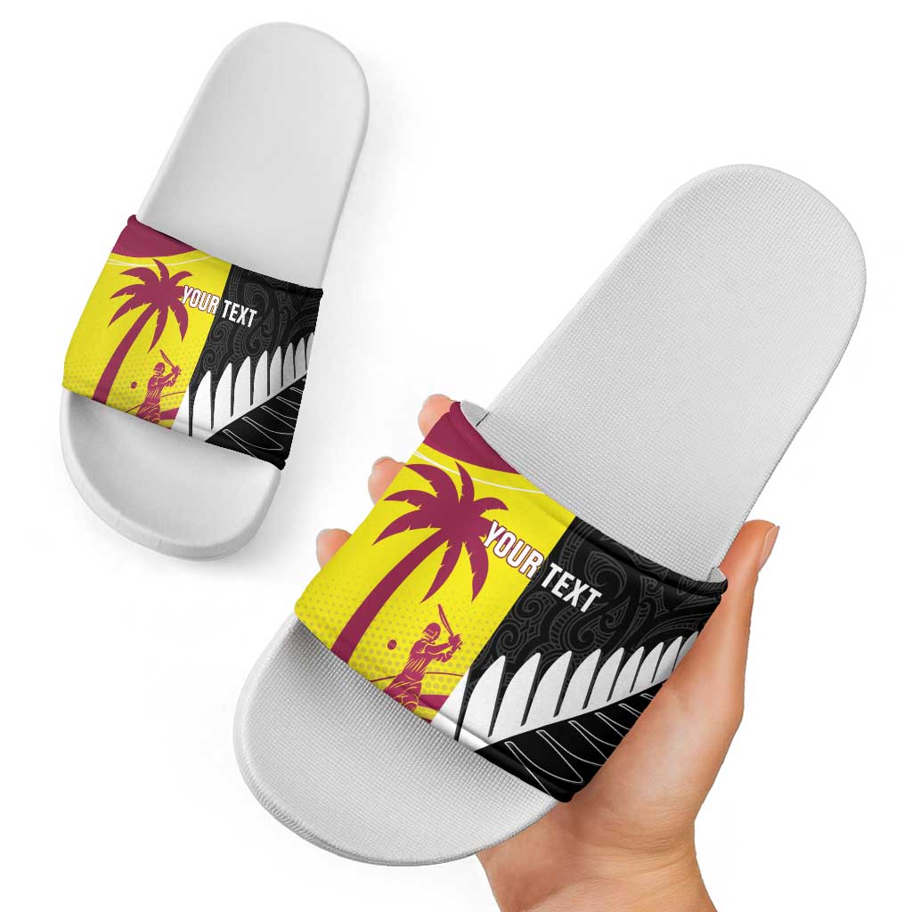 New Zealand and West Indies Cricket Custom Slide Sandals Black Cap Windies Together - Aussie Hoodie