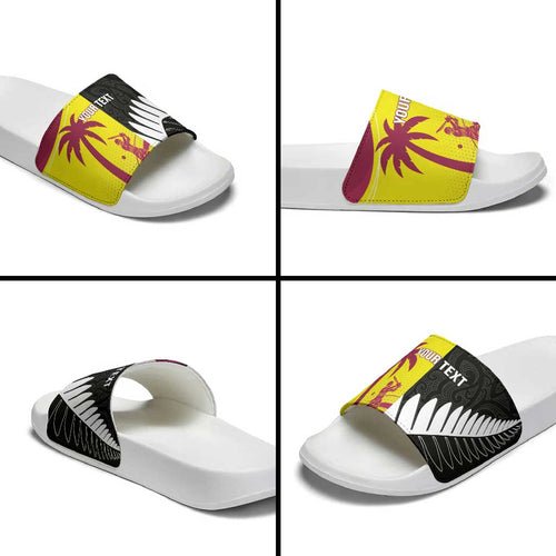New Zealand and West Indies Cricket Custom Slide Sandals Black Cap Windies Together - Aussie Hoodie