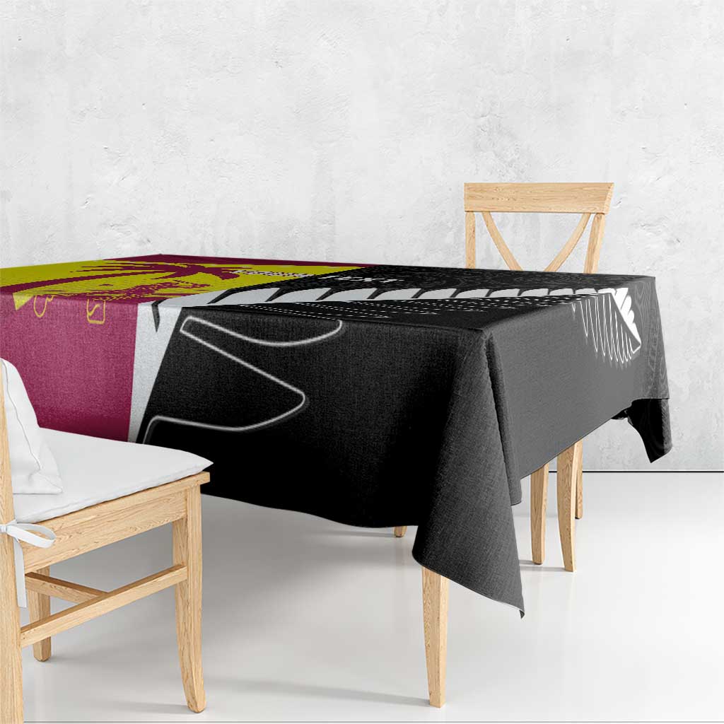 New Zealand and West Indies Cricket Custom Tablecloth Black Cap Windies Together - Aussie Hoodie