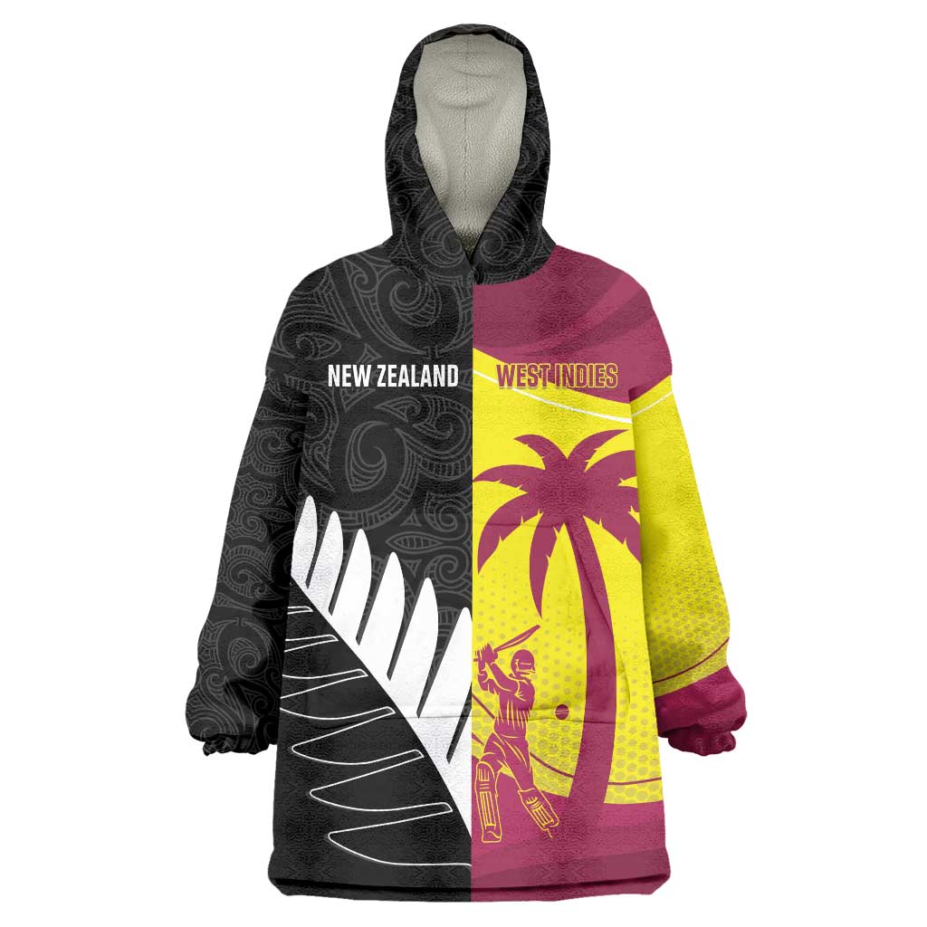 New Zealand and West Indies Cricket Custom Wearable Blanket Hoodie Black Cap Windies Together - Aussie Hoodie