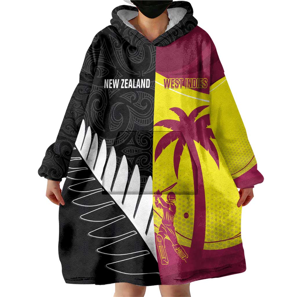 New Zealand and West Indies Cricket Custom Wearable Blanket Hoodie Black Cap Windies Together - Aussie Hoodie