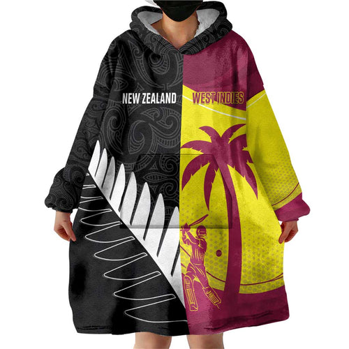 New Zealand and West Indies Cricket Custom Wearable Blanket Hoodie Black Cap Windies Together - Aussie Hoodie