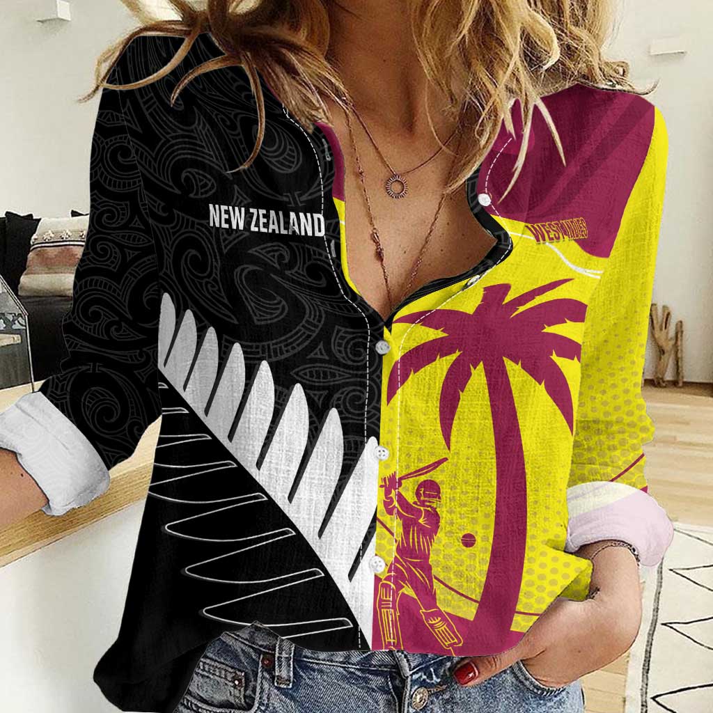 New Zealand and West Indies Cricket Custom Women Casual Shirt Black Cap Windies Together - Aussie Hoodie