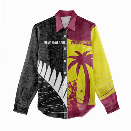 New Zealand and West Indies Cricket Custom Women Casual Shirt Black Cap Windies Together - Aussie Hoodie