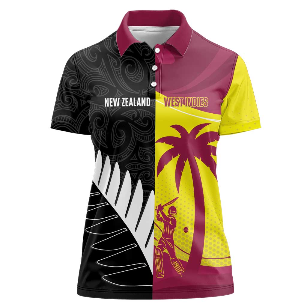 New Zealand and West Indies Cricket Custom Women Polo Shirt Black Cap Windies Together - Aussie Hoodie