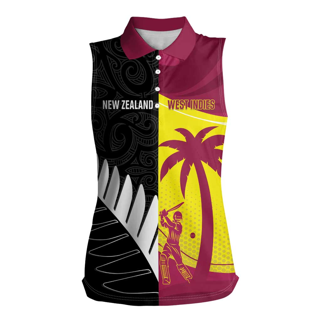 New Zealand and West Indies Cricket Custom Women Sleeveless Polo Shirt Black Cap Windies Together - Aussie Hoodie