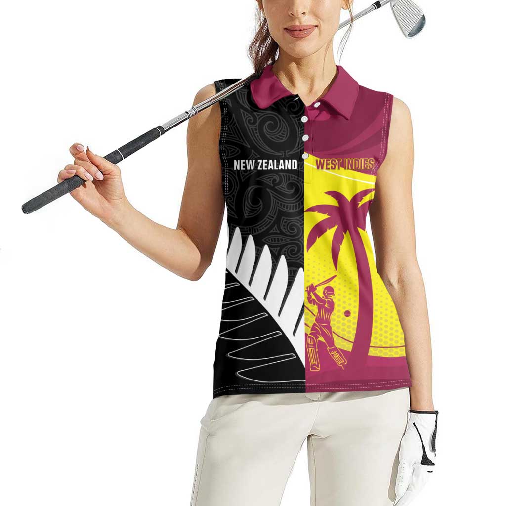 New Zealand and West Indies Cricket Custom Women Sleeveless Polo Shirt Black Cap Windies Together - Aussie Hoodie