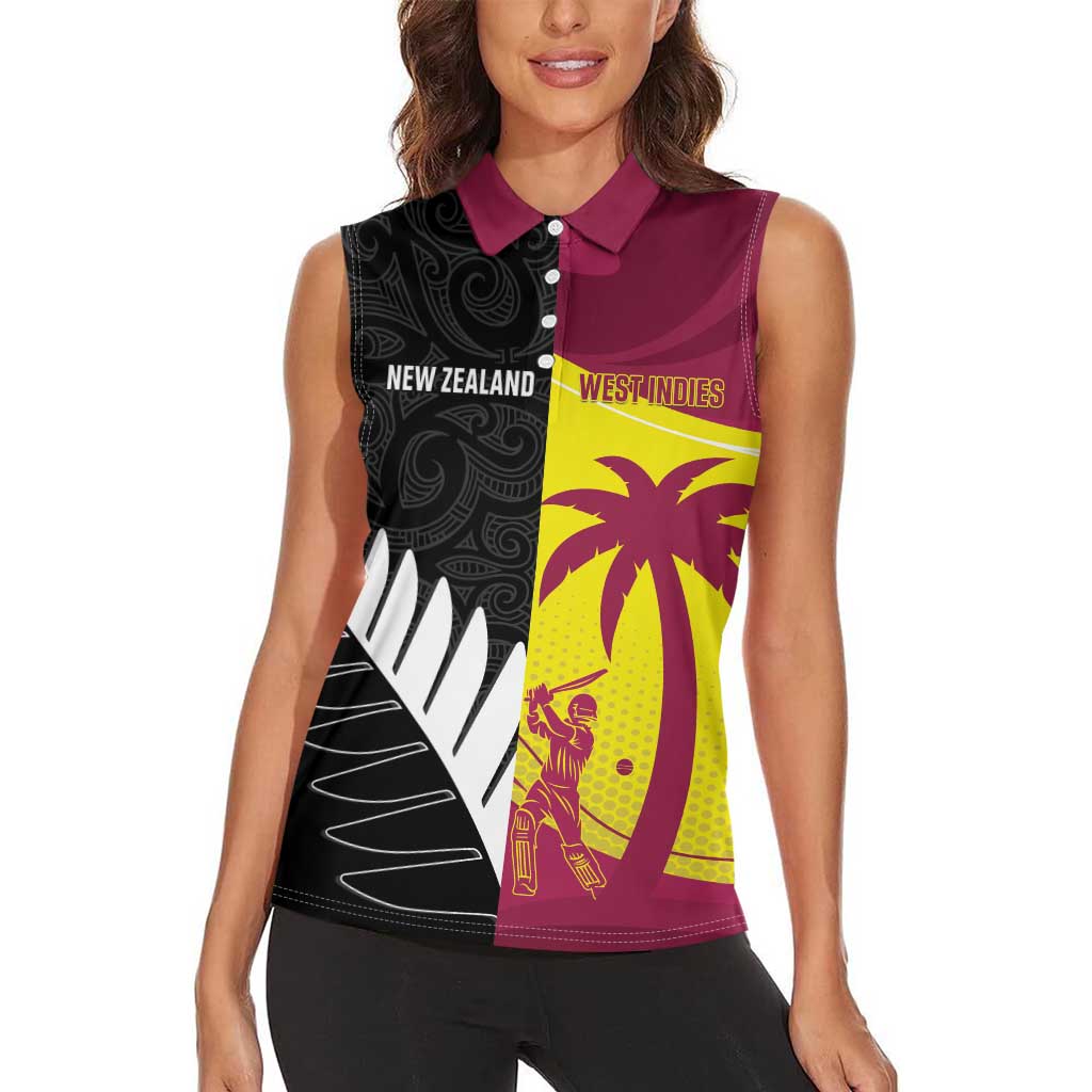 New Zealand and West Indies Cricket Custom Women Sleeveless Polo Shirt Black Cap Windies Together - Aussie Hoodie