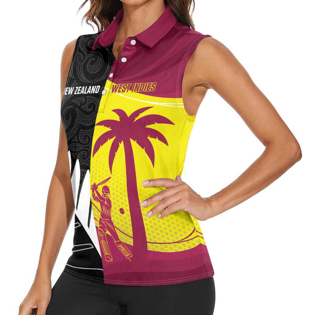 New Zealand and West Indies Cricket Custom Women Sleeveless Polo Shirt Black Cap Windies Together - Aussie Hoodie