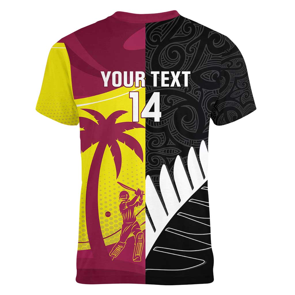 New Zealand and West Indies Cricket Custom Women V-Neck T-Shirt Black Cap Windies Together - Aussie Hoodie