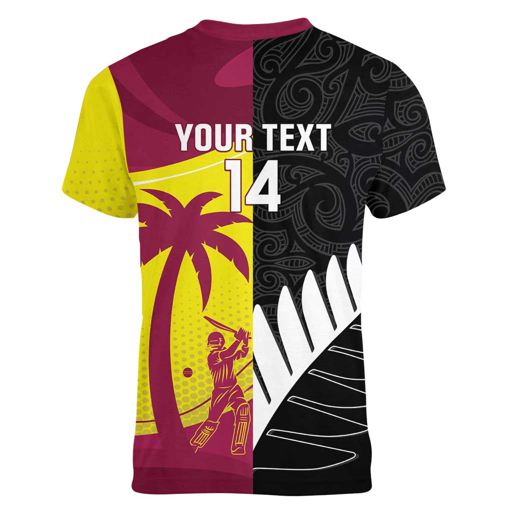 New Zealand and West Indies Cricket Custom Women V-Neck T-Shirt Black Cap Windies Together - Aussie Hoodie