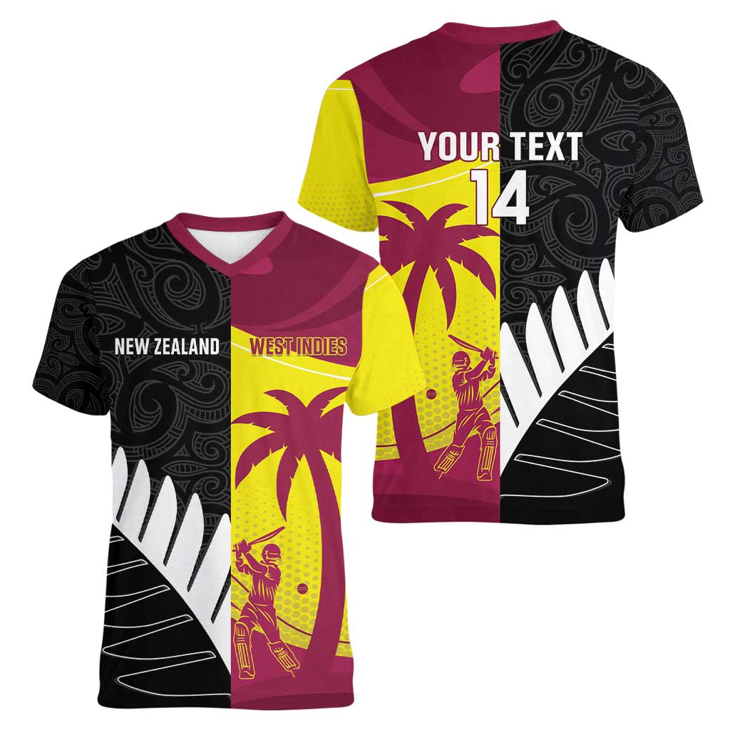 New Zealand and West Indies Cricket Custom Women V-Neck T-Shirt Black Cap Windies Together - Aussie Hoodie