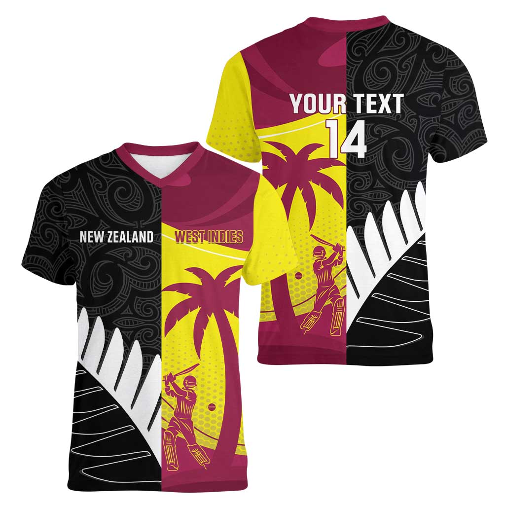 New Zealand and West Indies Cricket Custom Women V-Neck T-Shirt Black Cap Windies Together - Aussie Hoodie