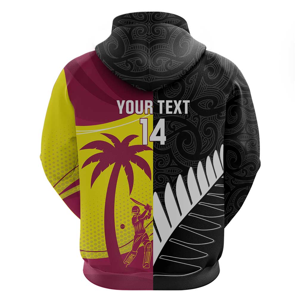 New Zealand and West Indies Cricket Custom Zip Hoodie Black Cap Windies Together - Aussie Hoodie