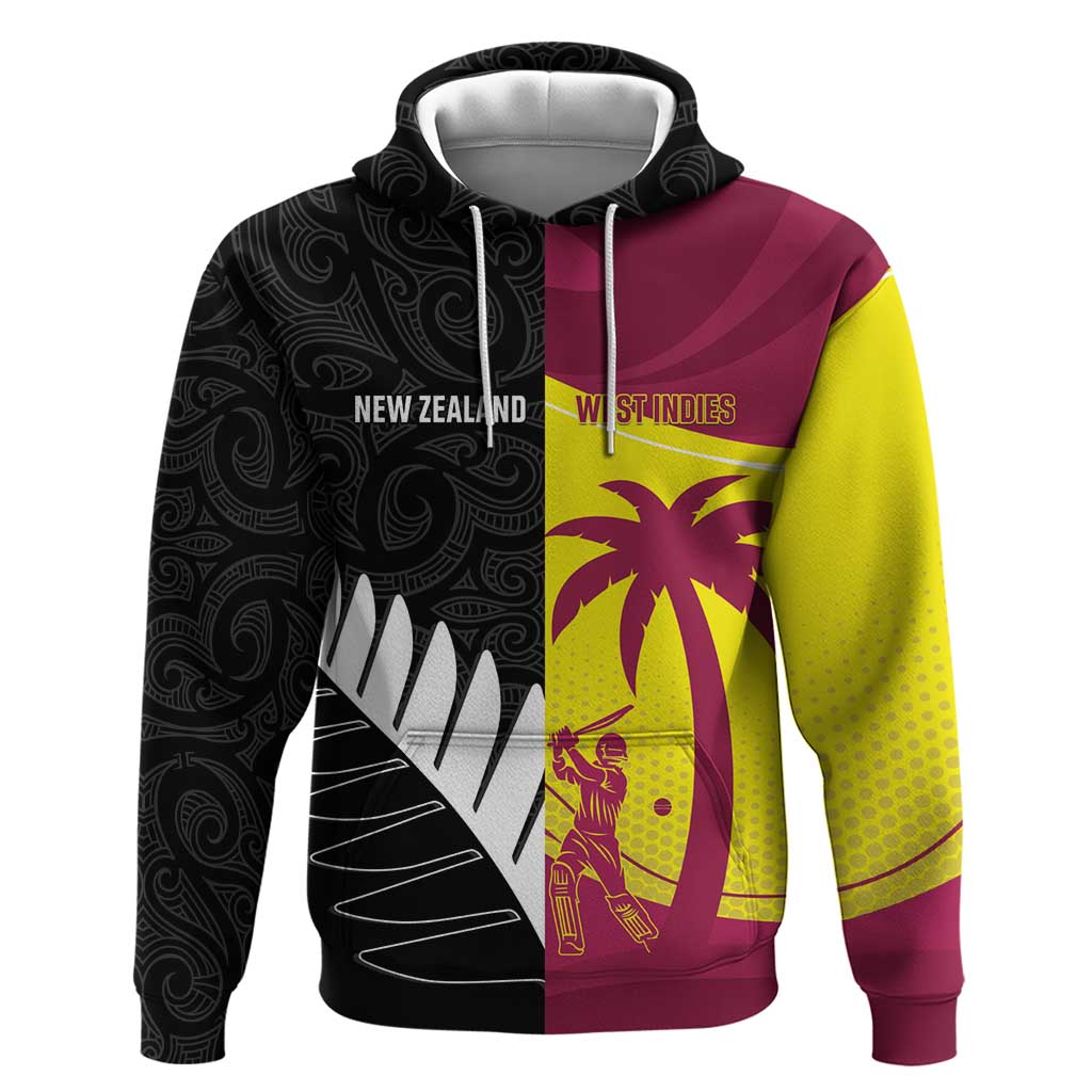 New Zealand and West Indies Cricket Custom Zip Hoodie Black Cap Windies Together - Aussie Hoodie
