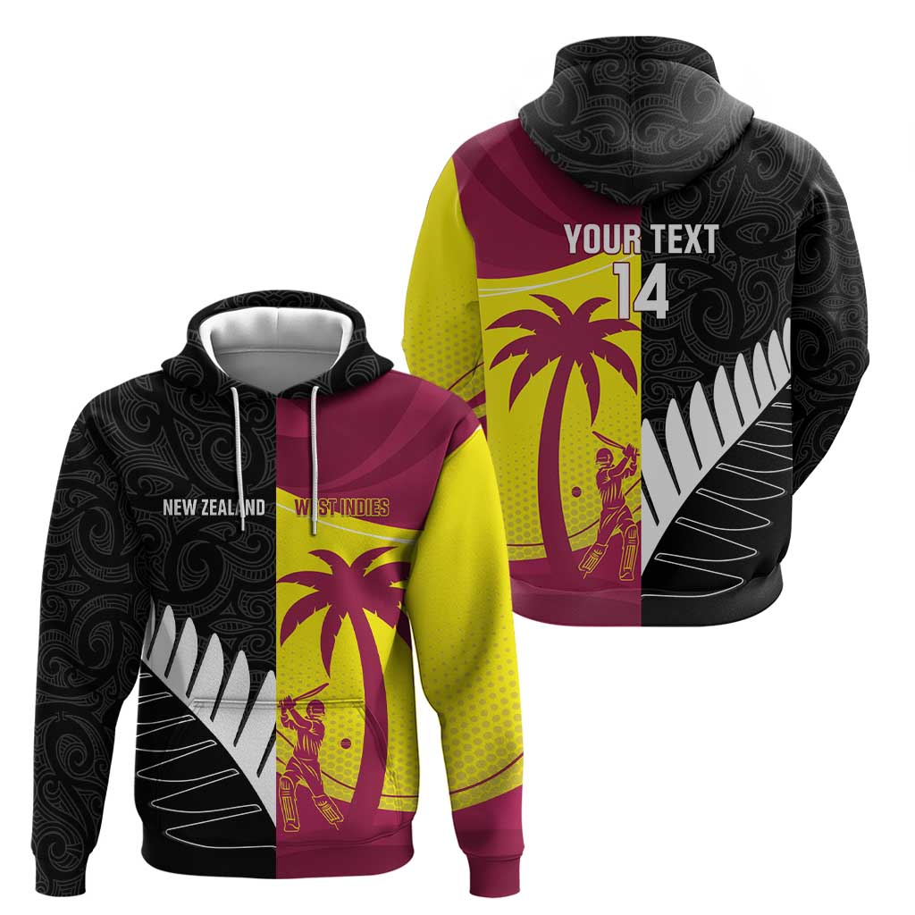 New Zealand and West Indies Cricket Custom Zip Hoodie Black Cap Windies Together - Aussie Hoodie