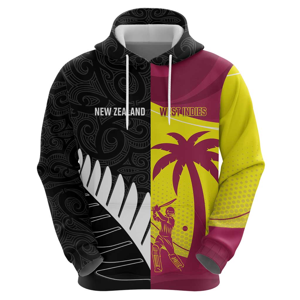 New Zealand and West Indies Cricket Custom Zip Hoodie Black Cap Windies Together - Aussie Hoodie