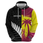 New Zealand and West Indies Cricket Custom Zip Hoodie Black Cap Windies Together - Aussie Hoodie