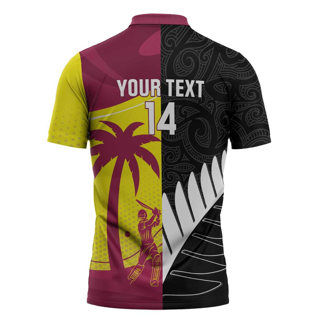 New Zealand and West Indies Cricket Custom Zipper Polo Shirt Black Cap Windies Together - Aussie Hoodie